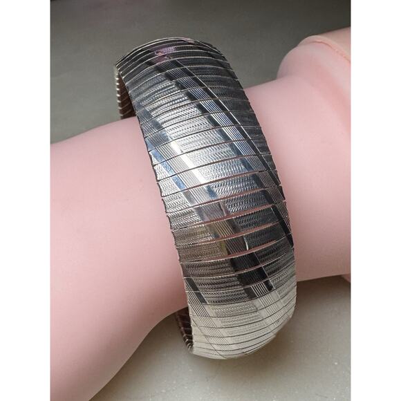 Italian Sterling Silver 925 Textured Articulated Panel Bracelet - Picture 1 of 14